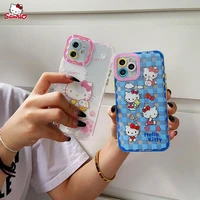 kawaii hello kitty blue plaid iphone case for iphone 13 11 12 pro max xs x xr 8 7 plus se case cute women girl y2k trendy luxury