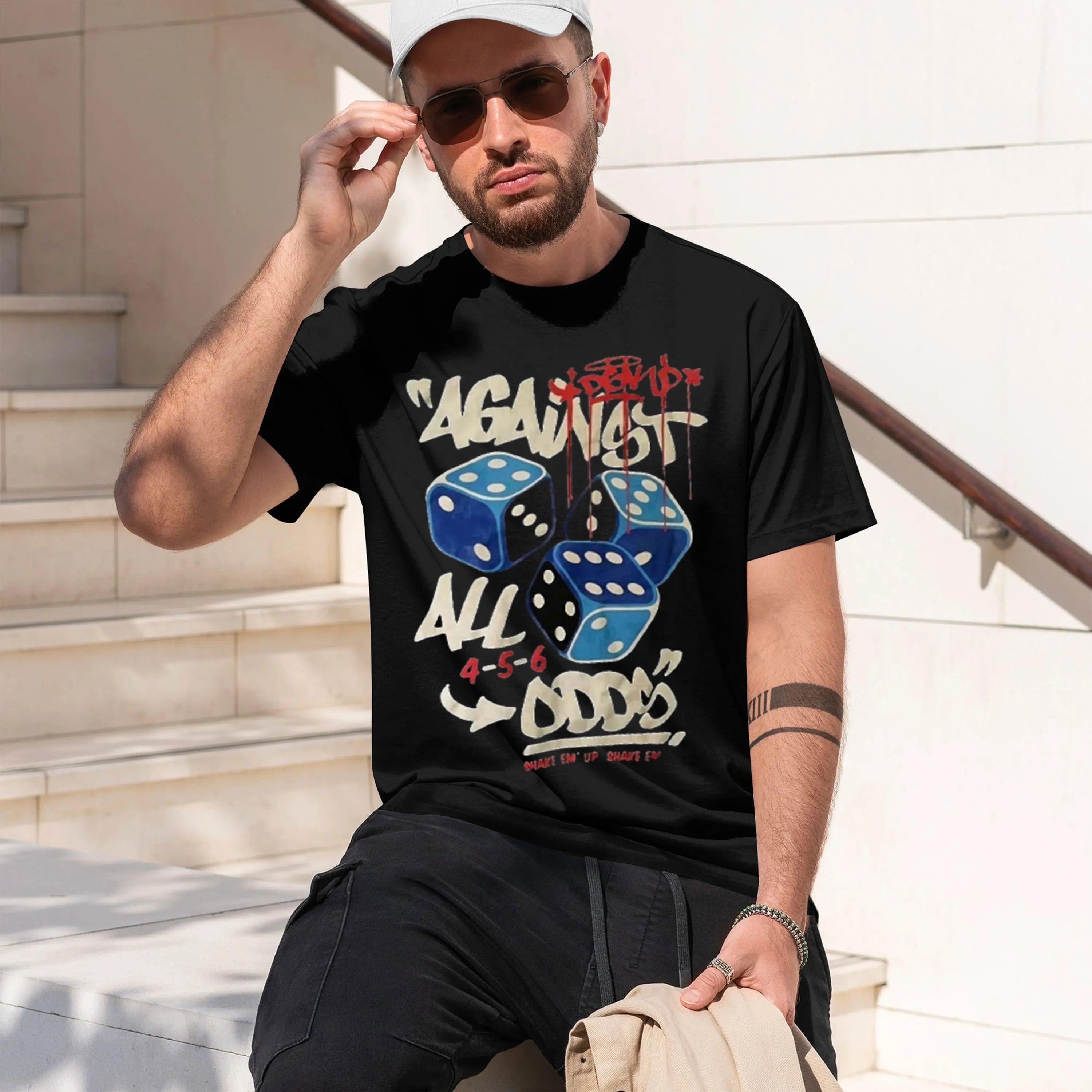 Фото Мужская футболка с принтом «Men Against All Od Blue De Graffiti Ba», уличная одежда в стиле хип-хоп, винтажная футболка с графическим принтом, короткий рукав, новая модель 2026 года №1