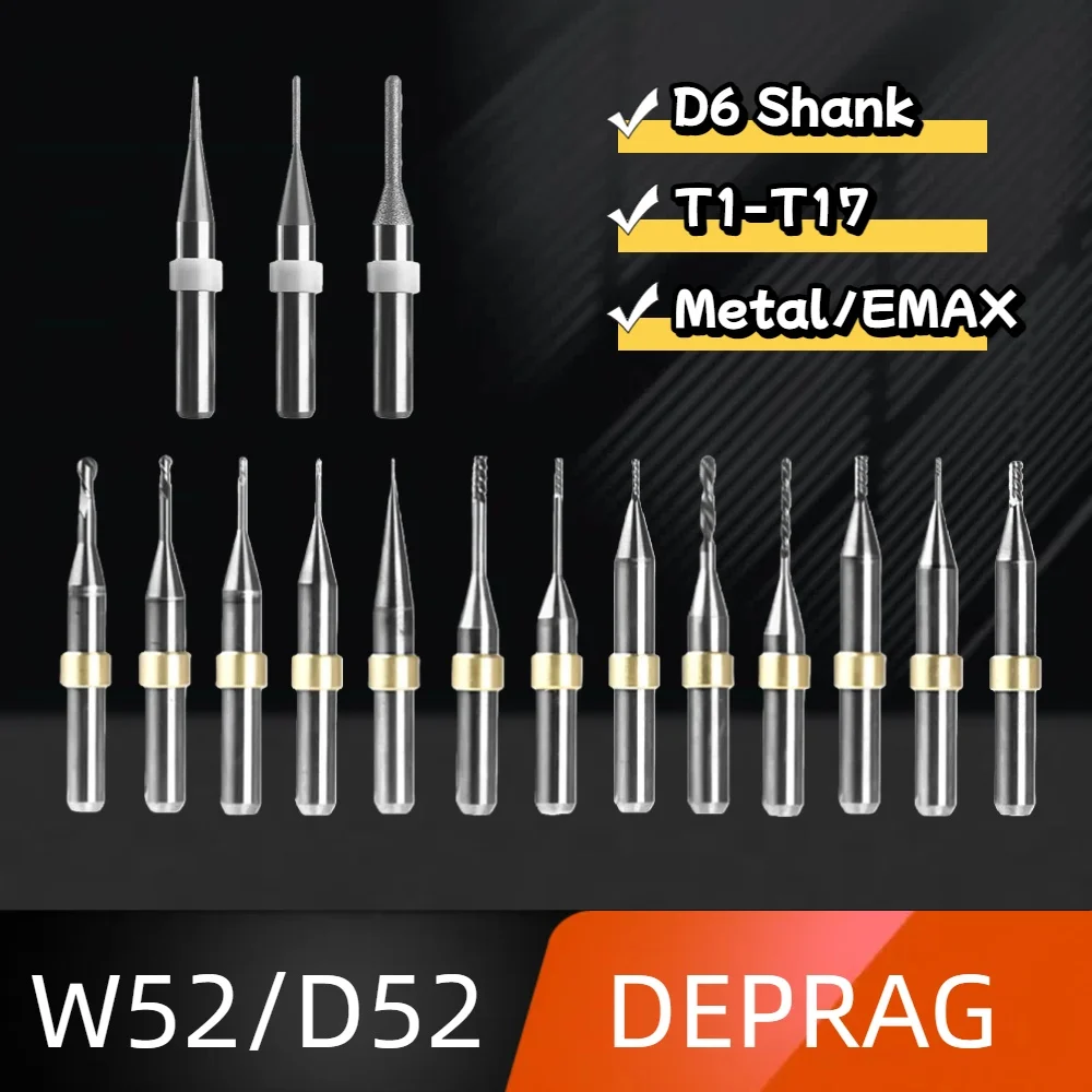 Фото Стоматологические фрезерные сверла Deprag W52/D52 для фрезерного станка CAD CAM T1-T17 Ti Режущие боры по металлу №1