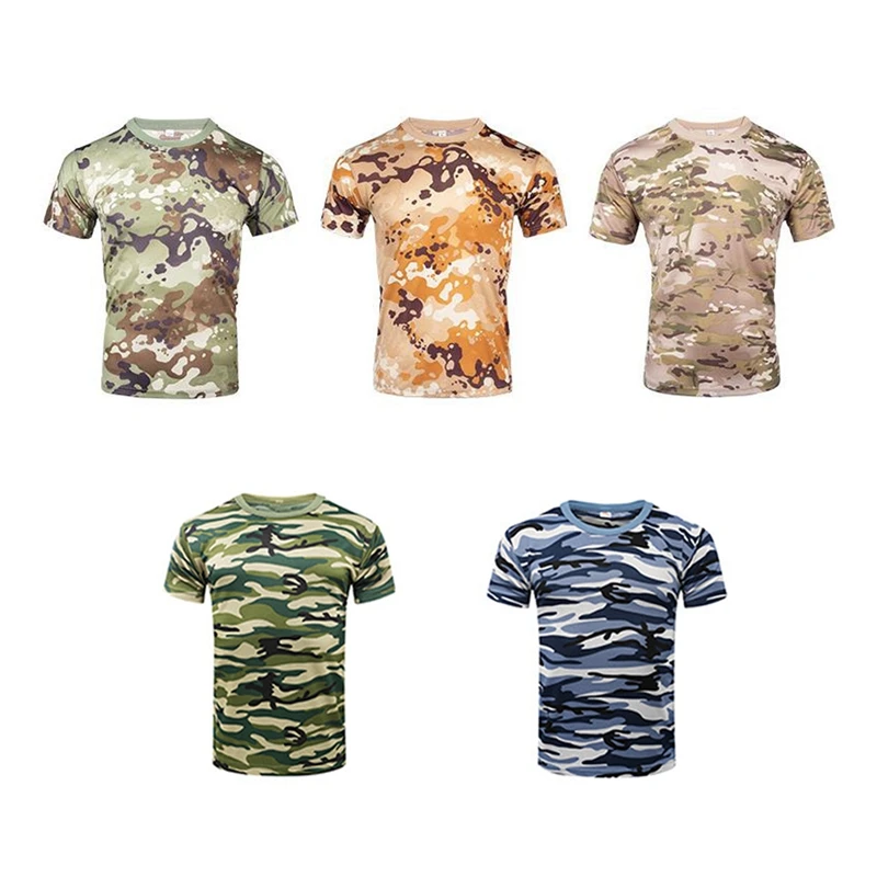 

Outdoor Sports Men T-Shirts Camouflage Quick Dry O Neck Short Sleeve Tops Shirt Military Army Camo Hiking Hunting Top T Shirt