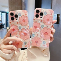 luxury laser pink flowers glitter phone case for iphone 13 pro max 12 11 x xs xr 7 8 plus se 2020 fashion soft shockproof cover