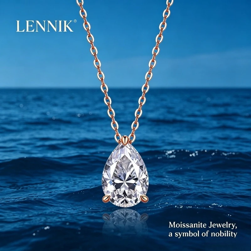 Фото Колье-подвеска LENNIK с муассанитом грушевидной огранки 1-5 карат, сертифицировано GRA, из серебра 925 пробы с покрытием из 18-каратного золота, изящное колье для женщин №3