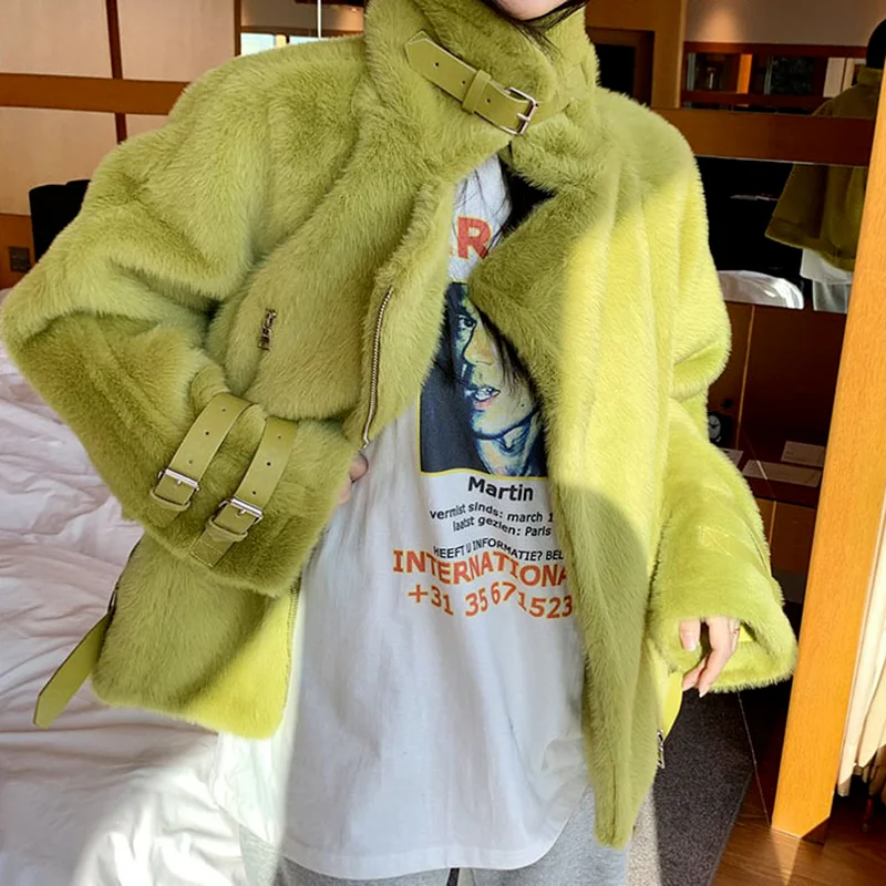 Winter Women Short Jacket 2021 Thick Velvet High Quality Luxury Plush Fur Coat Casual Slim Overcoat Fashion Warm Outwear Female