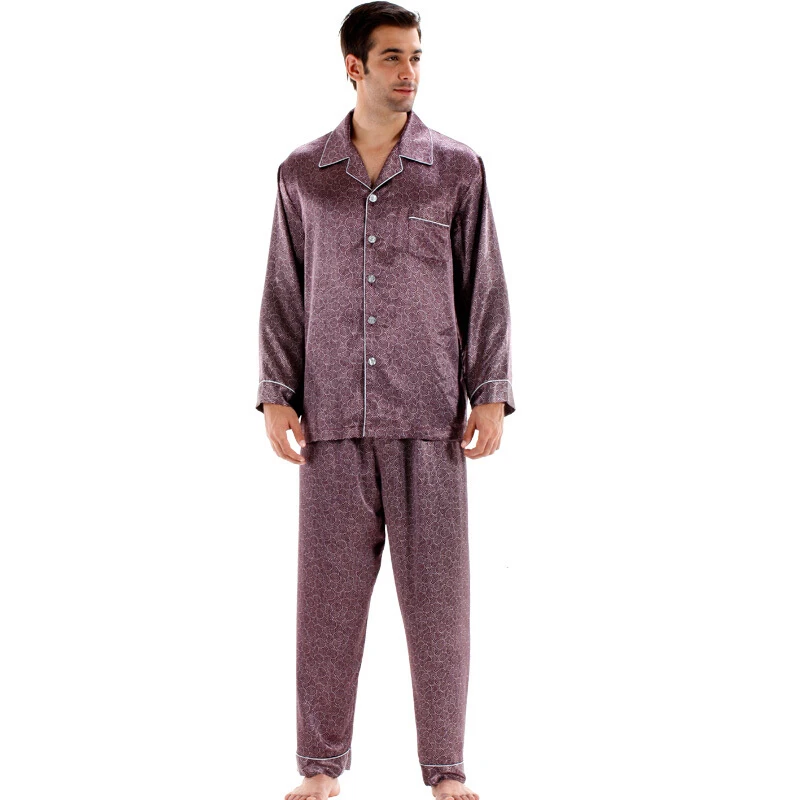 Men's Silk Pajamas Set Classic Satin Pajamas for Men Long Sleeve Pyjama Satin Home Suit for Men Summer Sleepwear Dropshipping
