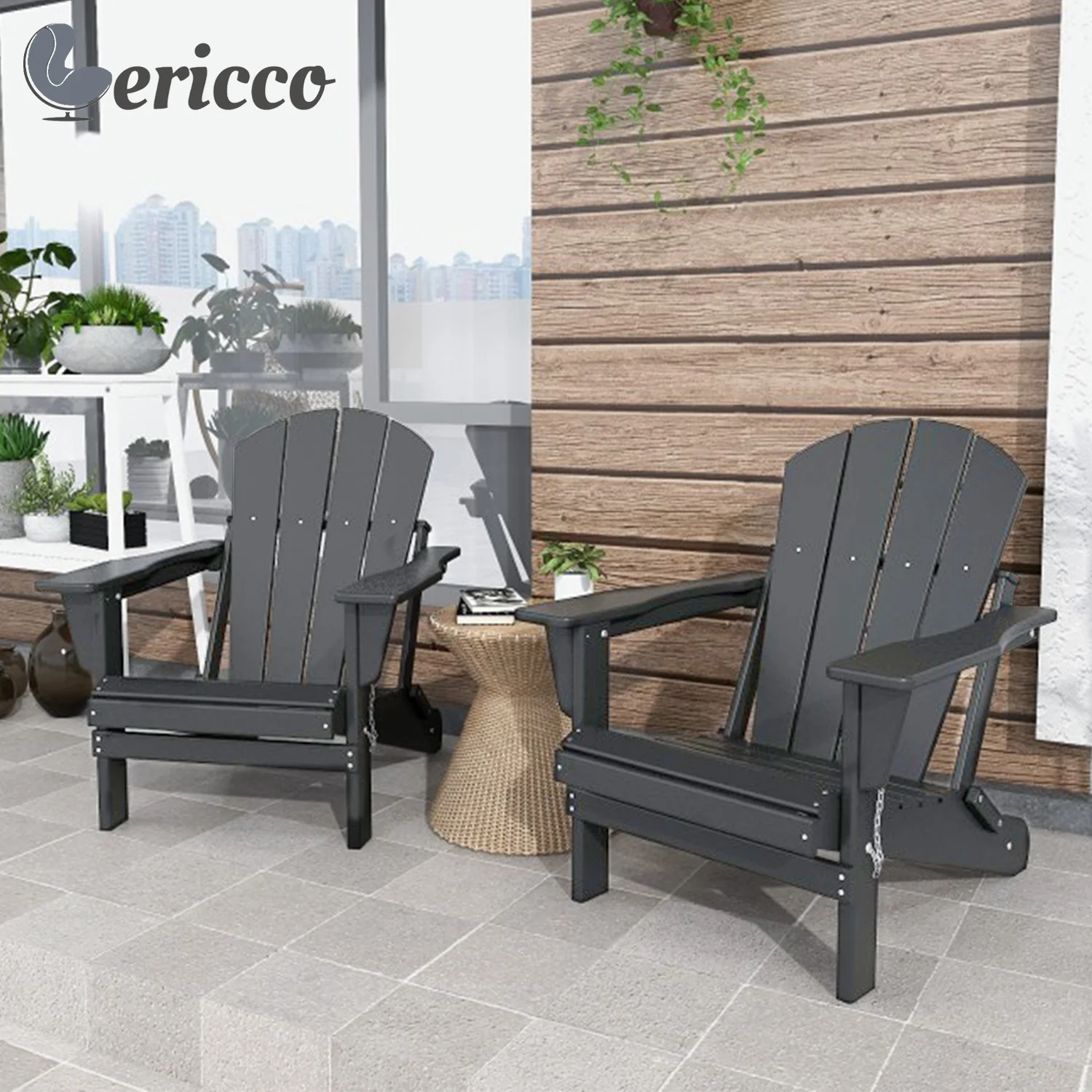 

GERICCO 2 Pieces Adirondack Chair Weather Resistant Outdoor Lounge Classic Folding Chairs Lawn Garden Patio Vintage Furniture