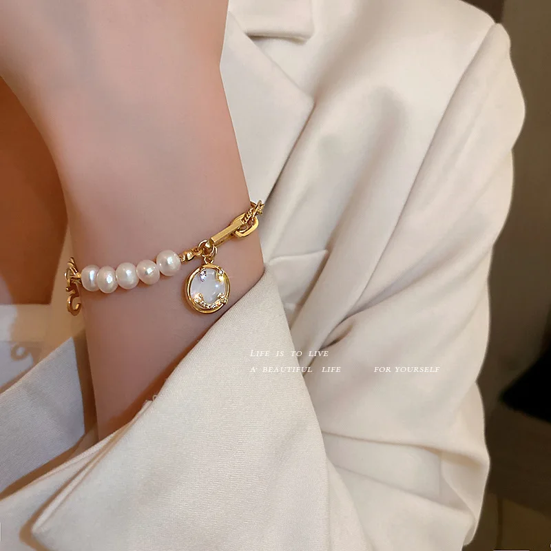 

South Korea Freshwater Pearl Diamond Smiley Digital Bracelet Dongdaemun Ins Minor Light Luxury Temperament Handling Fem