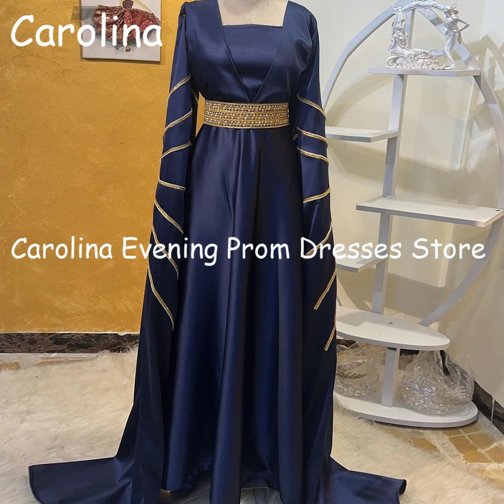 

Carolina Satin A-line Boat Neck Ruffle Arab Prom Gown Floor Length Saudi Evening Formal Elegant Party Dress for Women 2023