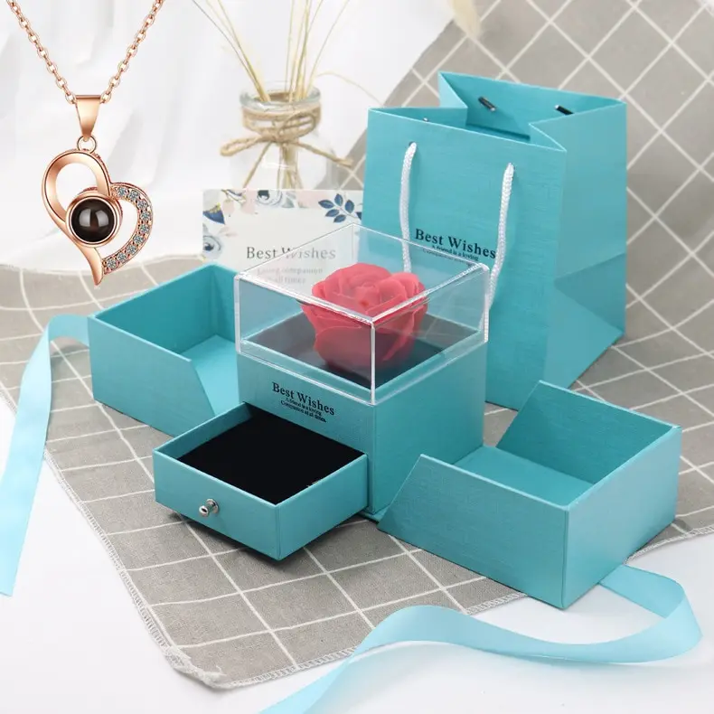 

Love Projection Necklace With Luxury Rose Gifts Box For Girlfriend 2023 New Valentine Present 100 Languages I Love You Jewelry