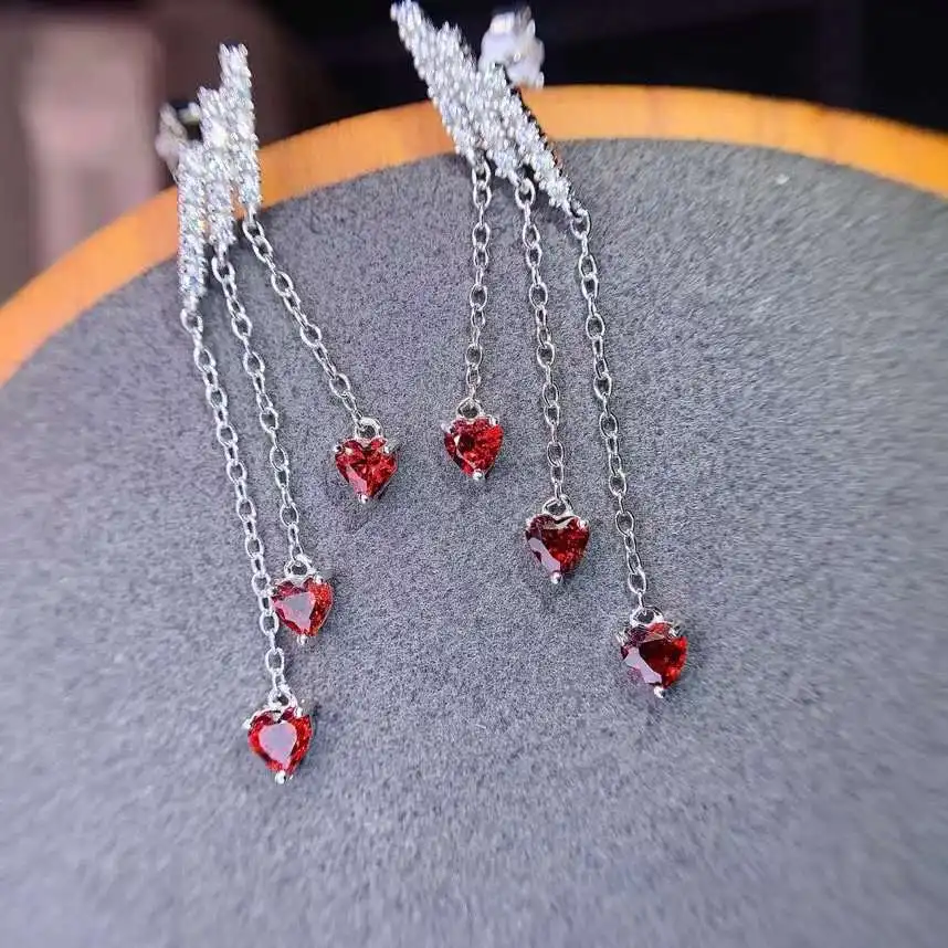 

Роскошные Длинные серьги-подвески с кисточками из серебра 925 пробы с натуральным красным гранатом, женские серьги с натуральным драгоценны...