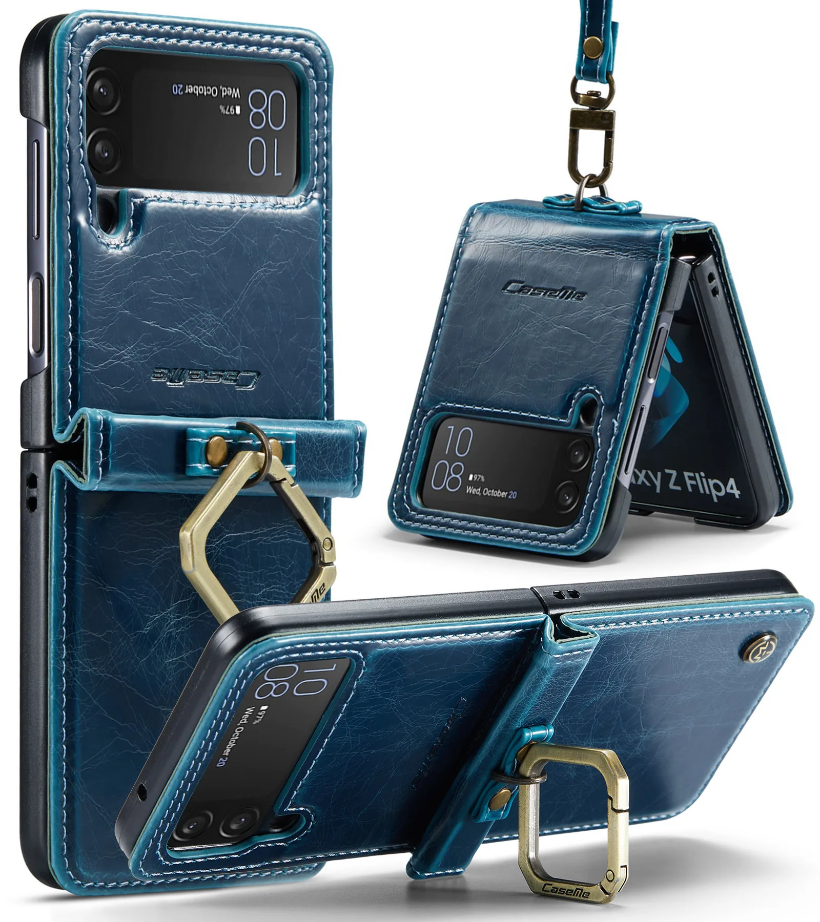 

Phone Case for Samsung Galaxy Z Flip 3 4 Flip3 Flip4 5G Hinge Coverage Shockproof Protective Leather Cover with Ring and Strap