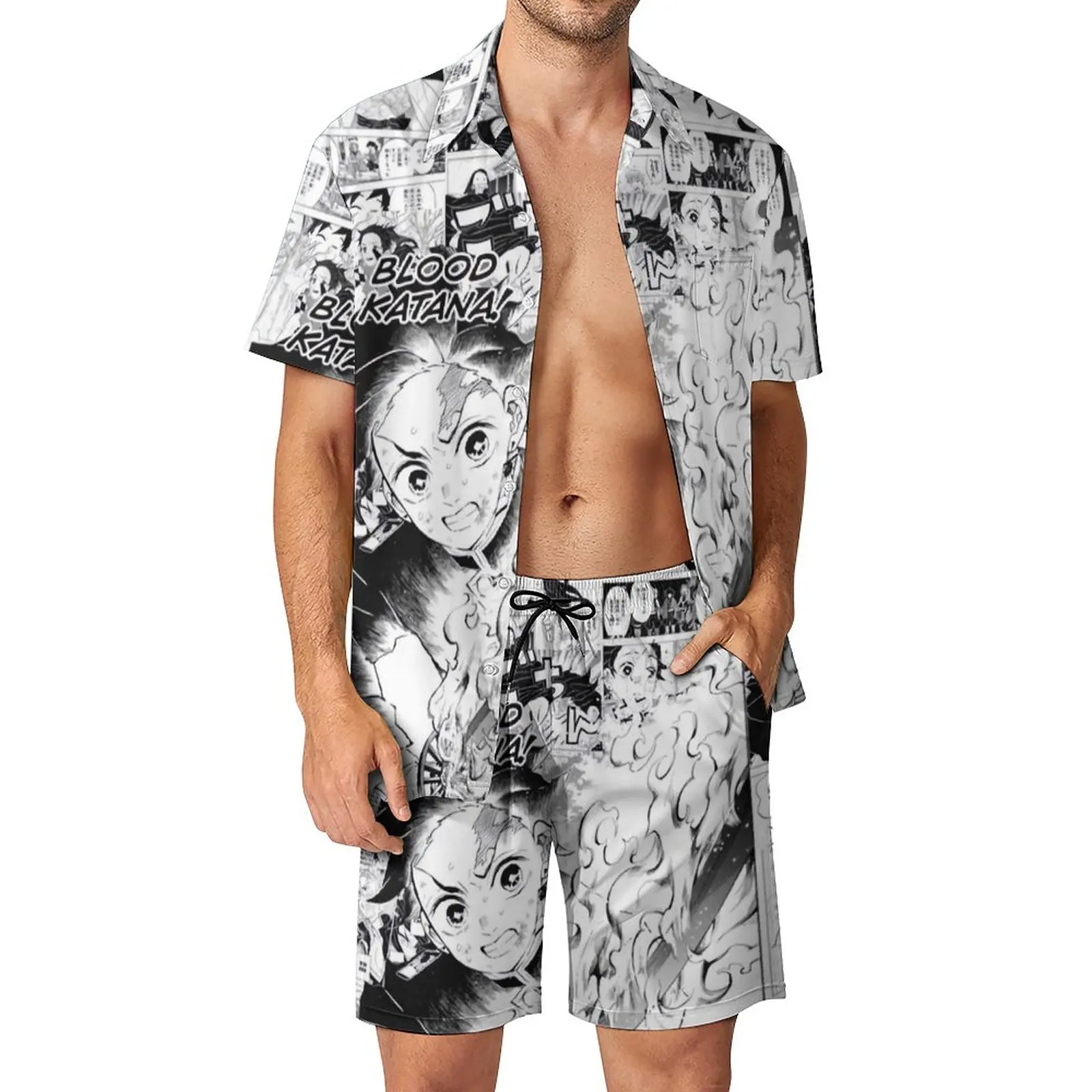 

Demon Slayer Manga Men Sets Kimetsu No Yaiba Casual Shorts Summer Aesthetic Beach Shirt Set Short Sleeves Pattern Plus Size Suit