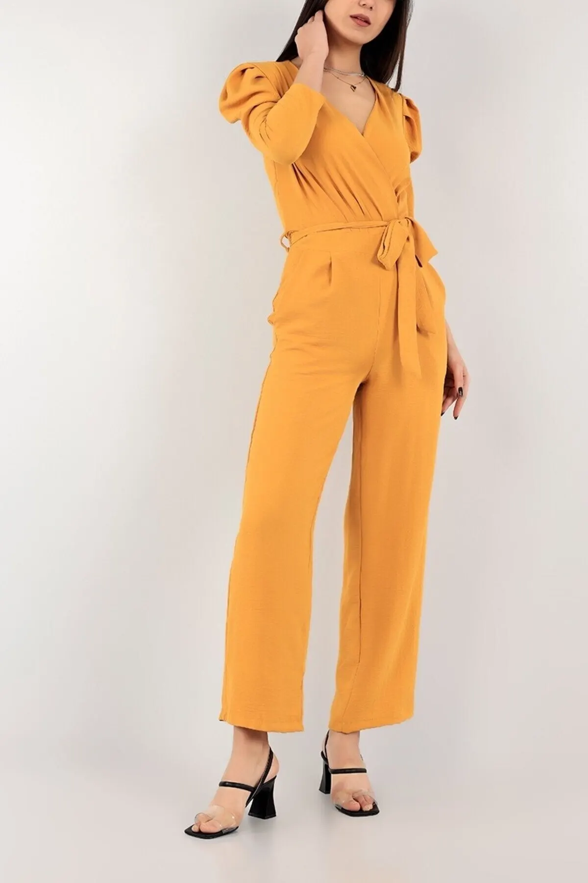 

Women's Overalls Mustard Belt aerobics Fabric Hot Style Quality Fabric Sleeveless Baggy Trousers Casual Jumpsuit