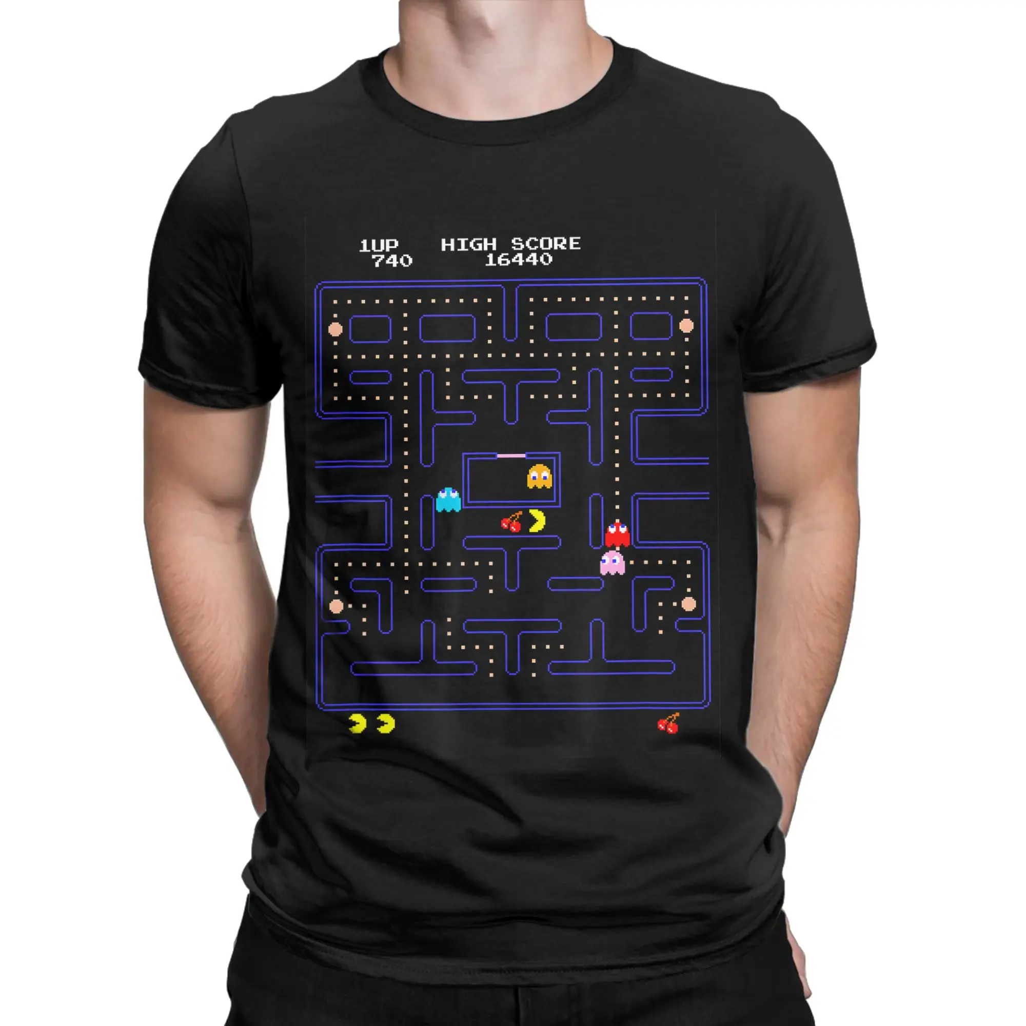 Фото Мужская футболка с изображением Pac Man, футболки в стиле Харадзюку, летняя футболка, потрясающая повседневная одежда из 100% хлопка, подарок №2