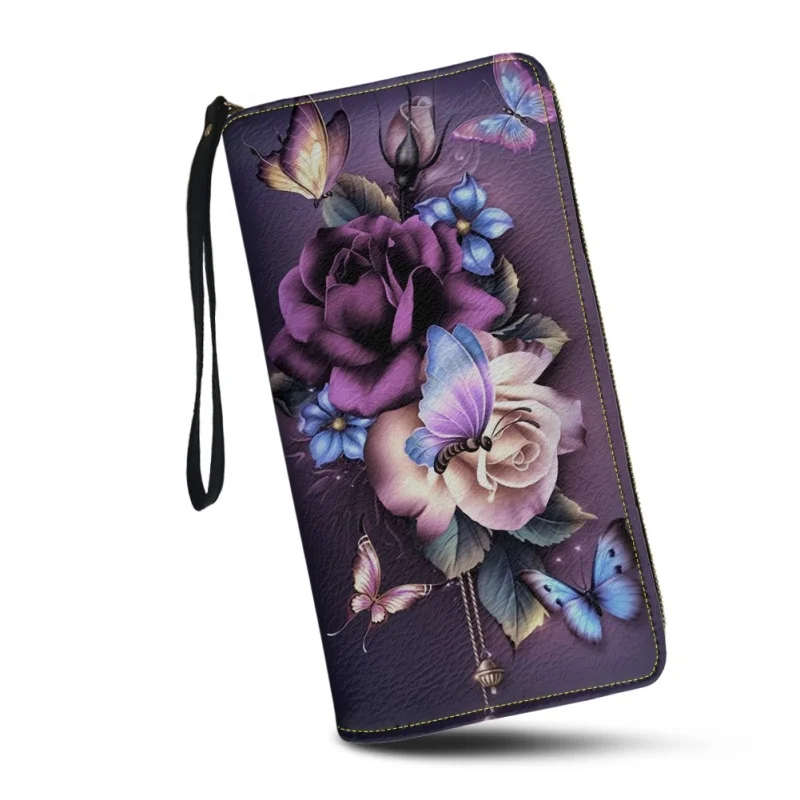 Belidome Magic Butterfly Floral Wallets for Womens Around Zipper Long Purse RFID Blocking Card Holder Clutch Bag Wristlet Wallet