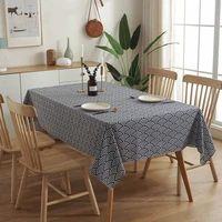 japanese style home polyester linen washable tablecloth blue table cover for dining kitchen living room decor