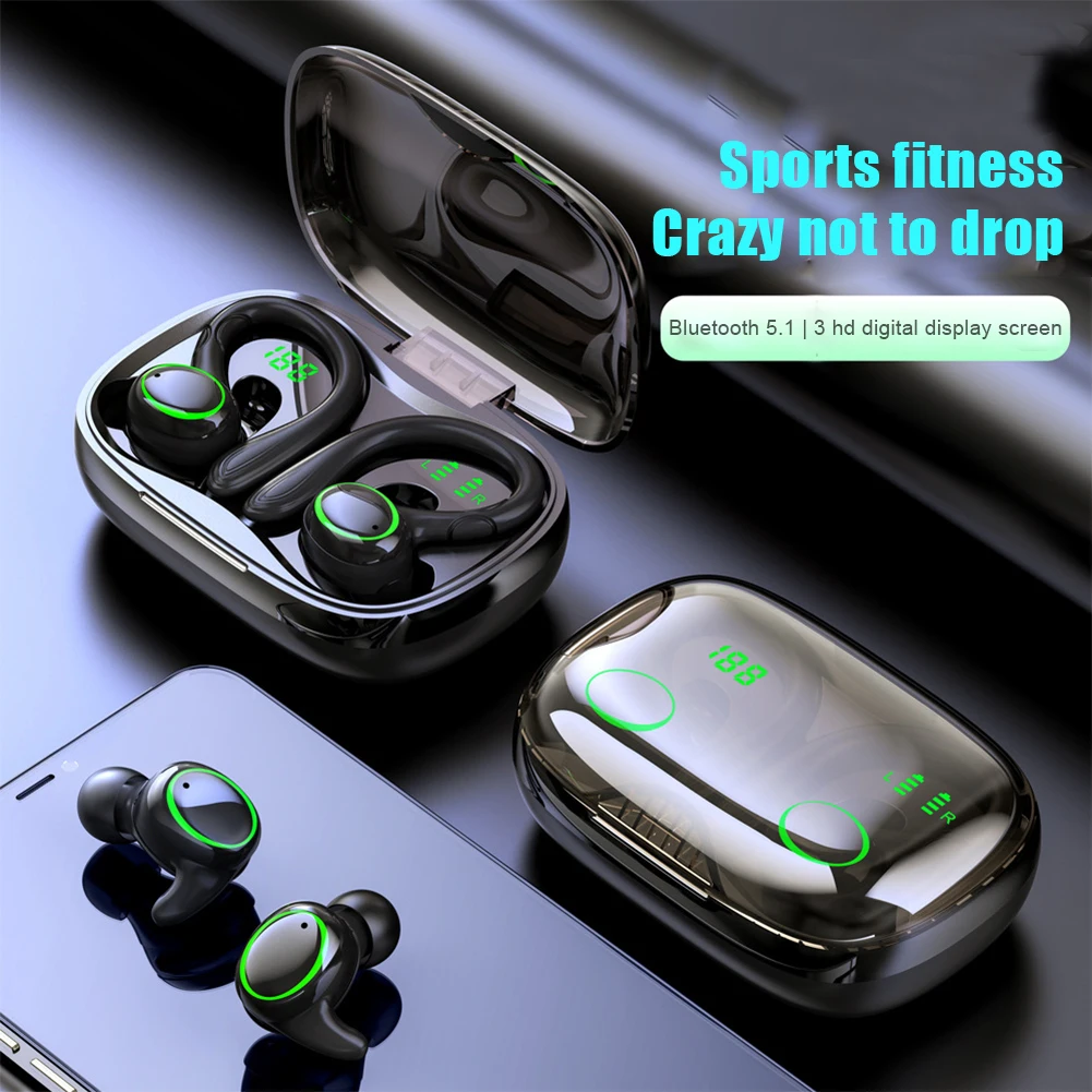 

TWS Bluetooth-наушники с микрофоном, стереогарнитура с басами 9D, спортивные водонепроницаемые беспроводные наушники со светодиодным дисплеем, 5,1