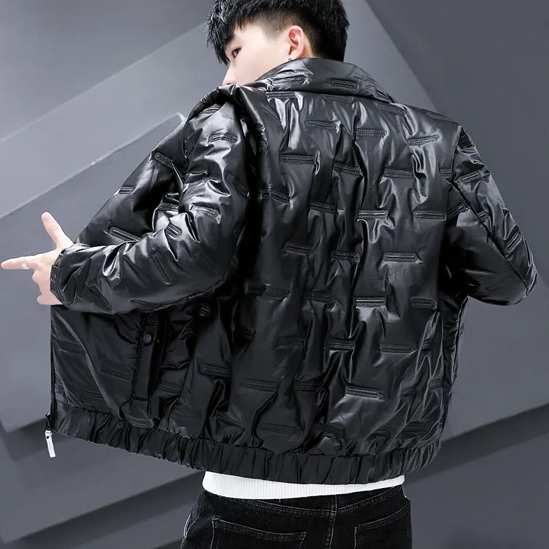 New Autumn Winter Bubble Padded Bright Jackets Men Thickened Warm Silver Waterproof Jackets Men Down Coats Man Dropshipping