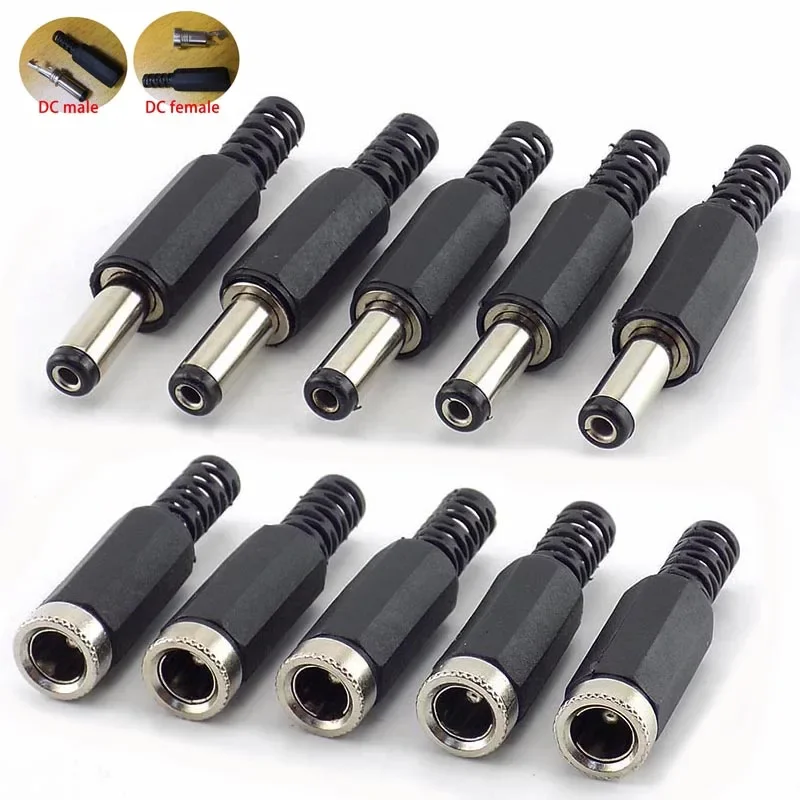 

10PCS 24V 12V 3A Plastic Male Plugs + Female Socket Panel Mount Jack 5.5x2.1mm DC Power Connector Electrical Supplies 5.5*2.5