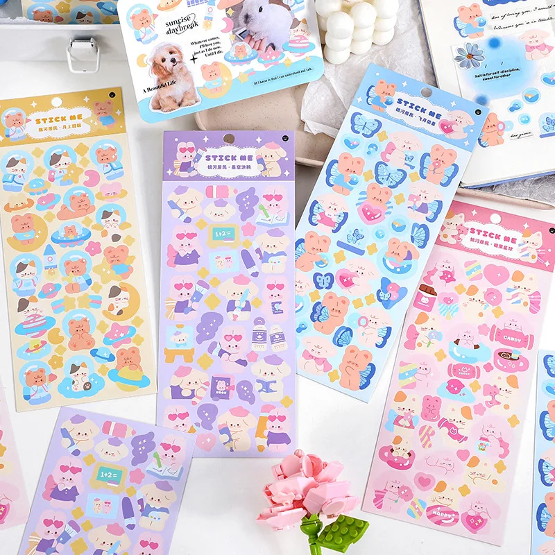 

BULA 1 Sheet Sweet Cartoon Animals Stickers for Decoration Journal Scrapbooking Creative DIY Art Craft