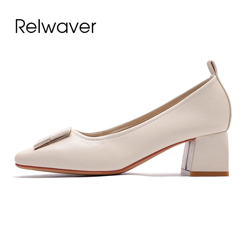 

Relwaver middle heel women pumps comfortable high quality microfiber women shoes office lady spring new brief high heel shoes