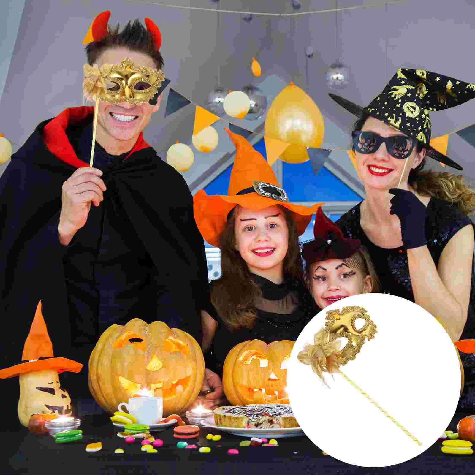 

3 Pcs Ornament Kids Stick Plastic Costume Outfits Mask Metal Handheld Mardi Gras Red Venetian Props