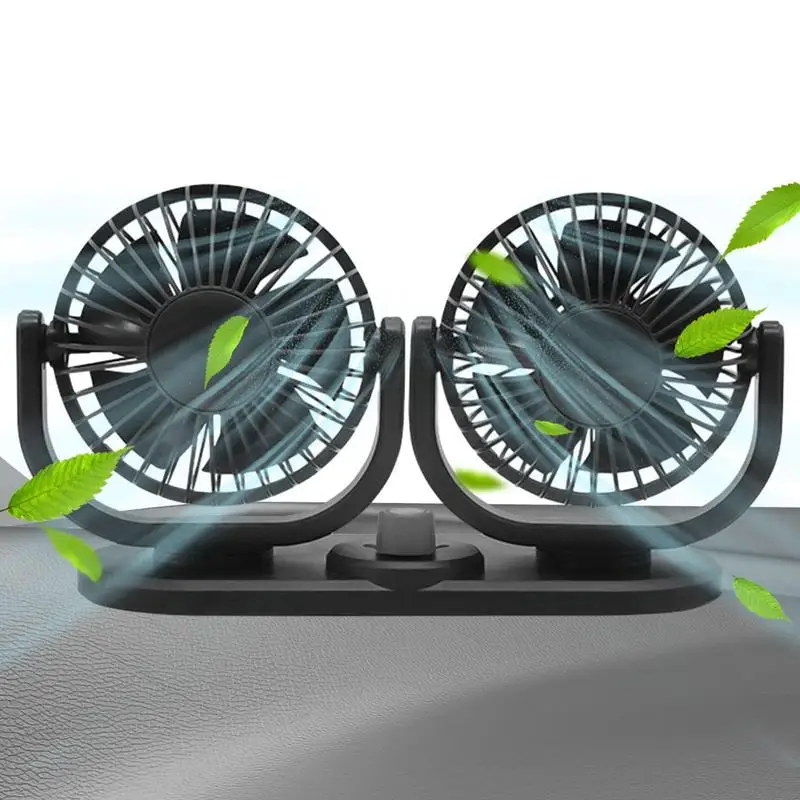 

12v Truck Fan 360 Rotate Dual Head Desk Fan USB Mute Fan For Two Speeds 4000 RPM Five Leaf Design Vehicle Air Circulation