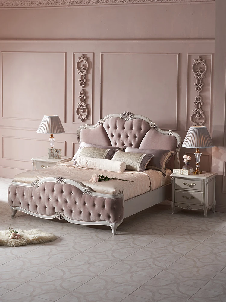 

Французская мебель, европейская двойная кровать из цельной древесины, роскошная вилла для хозяйской спальни, свадебная комбинация кроватей 1,8 м