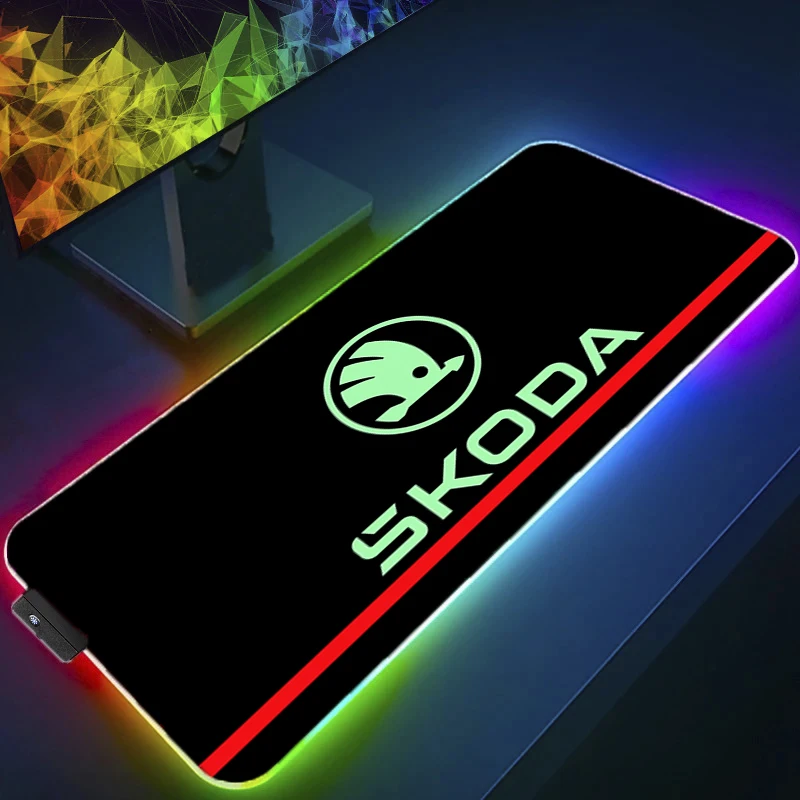 

Skoda Car logo Rgb Gaming Mouse Pad Mousepad Gamer Led Mats Desktop Accessories Large Office Desk Deskmat Pads Carpet Mat Mause