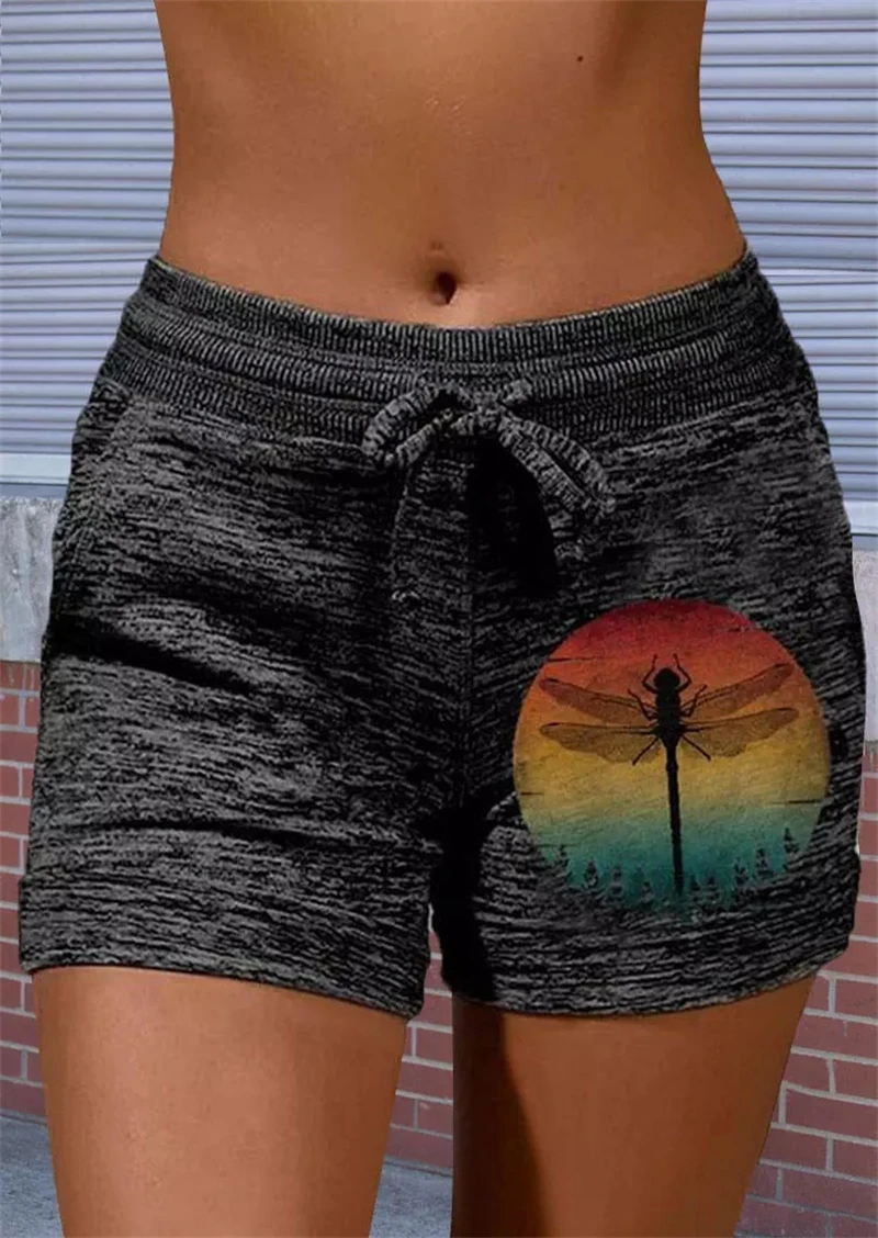 Gradient Dragonfly Pocket Drawstring Shorts Sports Shorts Women's Home Casual Fashion Yoga Shorts Hot Pants Shorts
