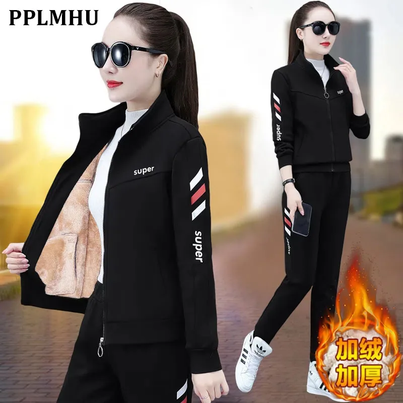 

Autumn Winter Warm Lambswool Casual Tracksuit Ensemble Jogging Femme 2 Piece Set Women Outfits Plus Fleece Jacket Sweatpant Suit