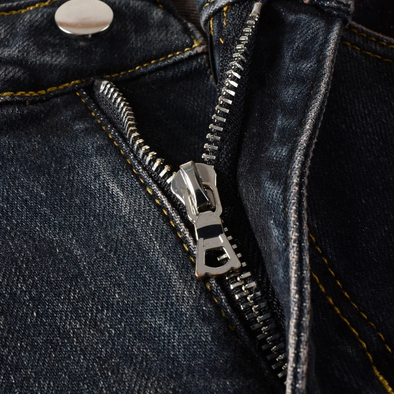 Street Fashion Men Jeans Retro Black Blue Elastic Stretch Skinny Ripped Jeans Men Yellow Patched Designer Hip Hop Brand Pants