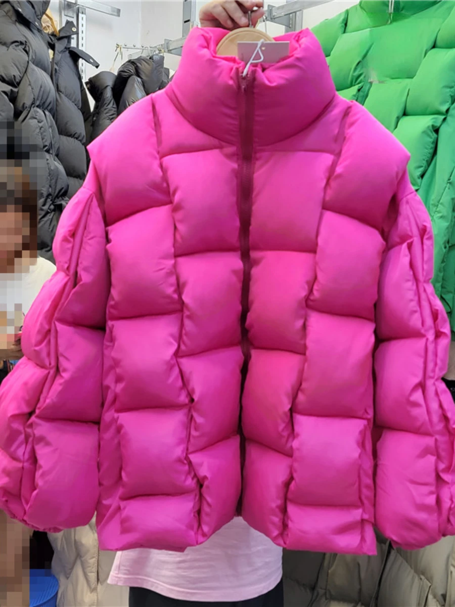 2022 Winter New Three-Dimensional Woven Square Couple Cotton Coat Fashion Solid Warm Thickened Puffer Jacket Casaco Femininos