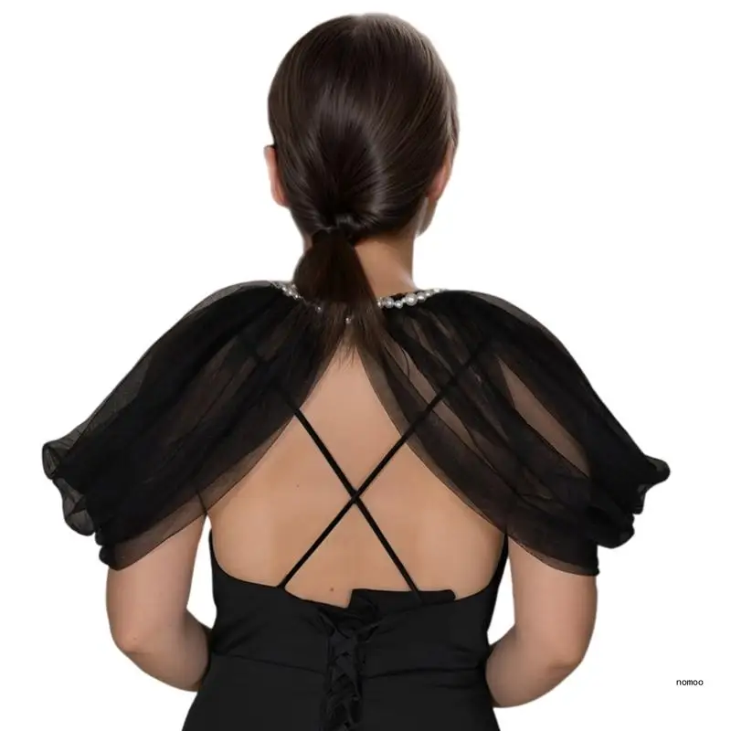 Тюлевая шаль для невесты вечерняя накидка свадебного костюма черный жемчуг