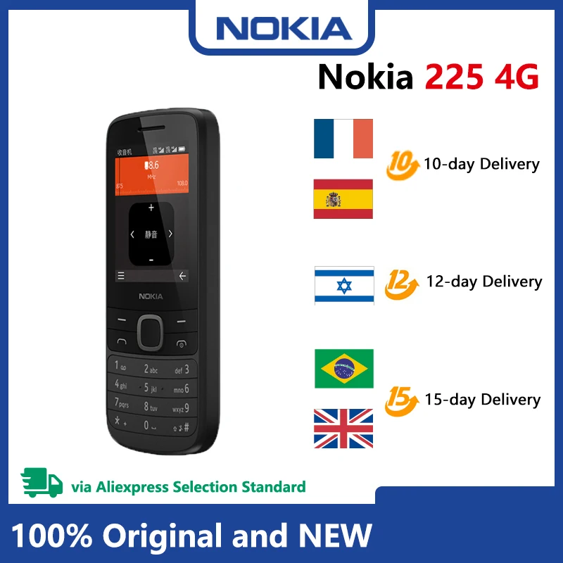 New and Original Nokia 225 4G Mobile Phone Dual SIM Cards Multilingual 2.4 inch with FM Radio 1150mAh Feature Mobile Phone