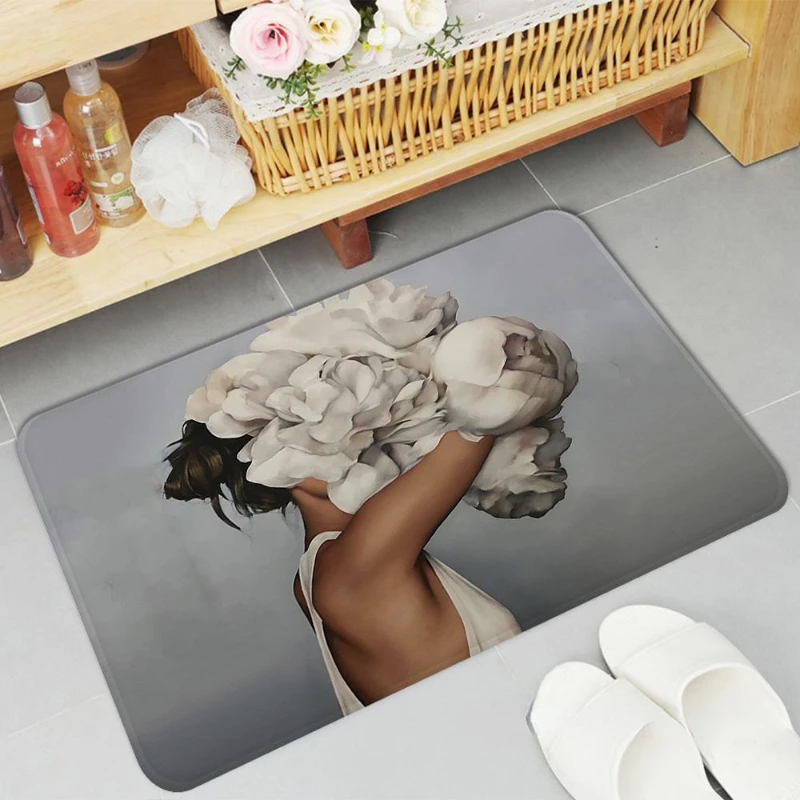 

Эстетичный коврик в стиле Харадзюку с изображением цветов и перьев, нескользящий Декоративный Напольный коврик для балкона, гостиной, спал...