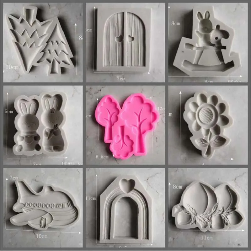 

Airplane door tree peach baby bottle rabbit skirt cloud star shell Trojan shaped grid shape fondant mold Silicone mold