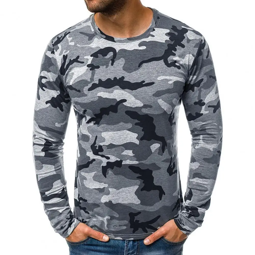 

Men Shirt Camouflage Round Neck Casual Quick Dry Slim Top Long Sleeve Slim-Fit 2022 Autumn Shirt ropa hombre