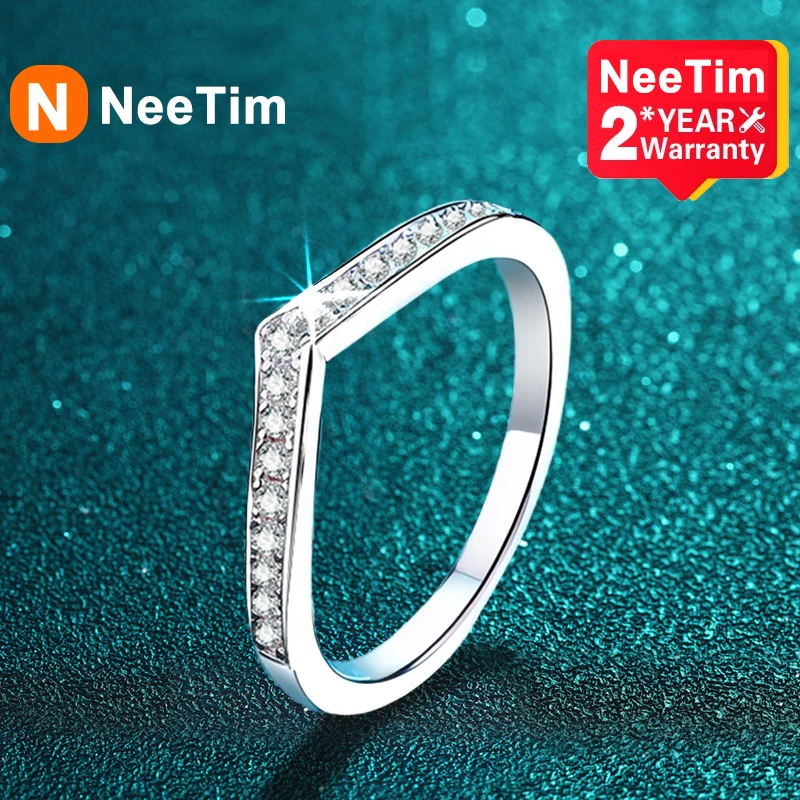 

NeeTim Moissanite Ring 925 Sterling Silver with White Gold Plated Full Diamond Band Engagement Wedding Bridal Rings for Women