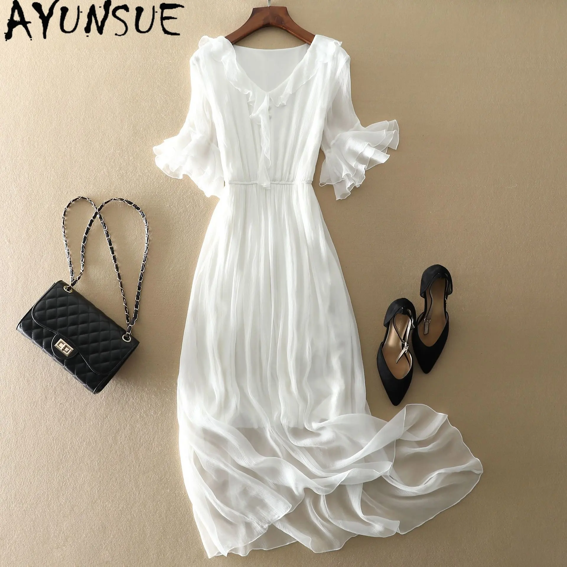 

Женское длинное пляжное платье, элегантное платье из шелка тутового шелкопряда, 23 предмета, лето 100%