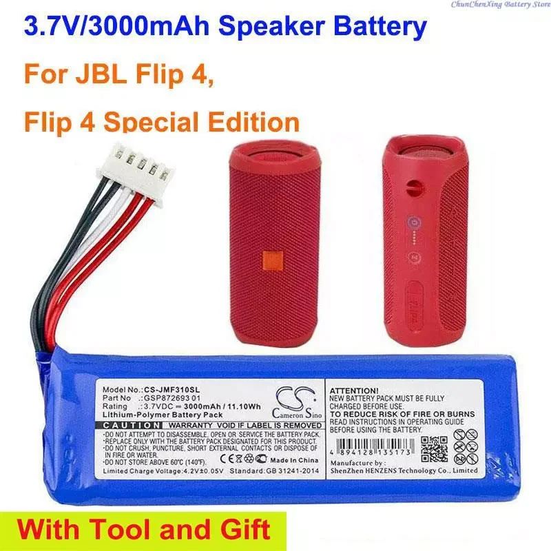 

Cameron Sino 3000mAh Wireless Speaker Battery GSP872693 01 for JBL Flip 4, Flip 4 Special Edition