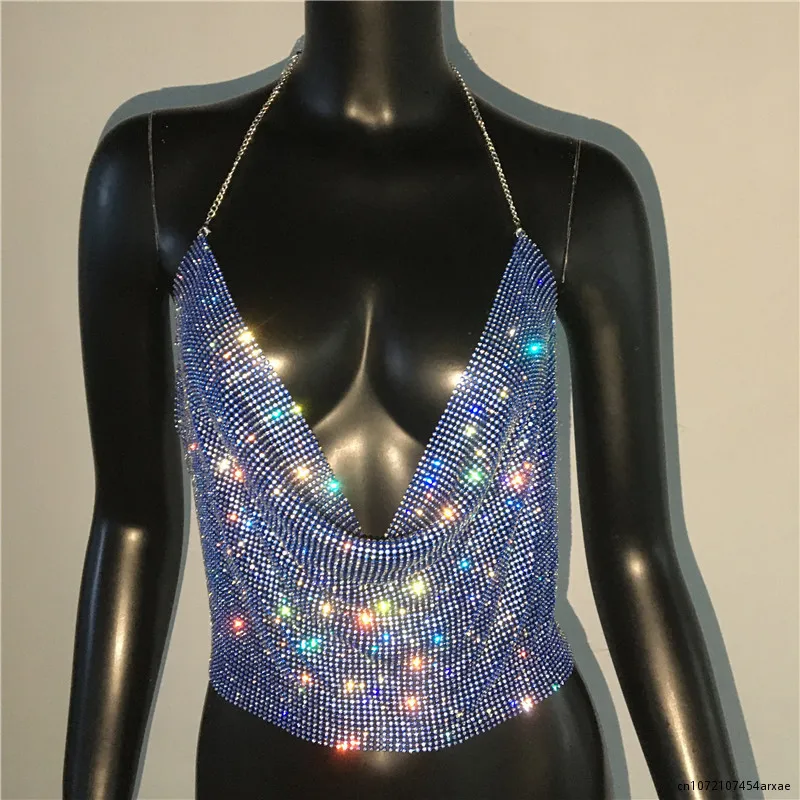 

Women Sexy Metal Sequined Tank Camis Summer Gold Silver Backless Cropped Glitter Beach Club Show Wear Tank Tops