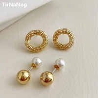 european and american fashion classic round imitation pearl earring contracted metal ball earrings women unusual jewelry gifts