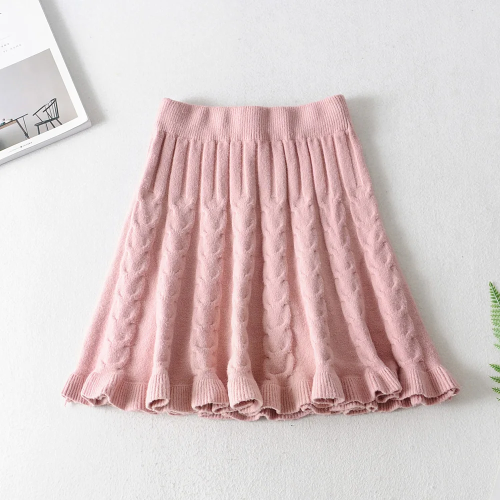 

2023 Winter Spring Women Knitting Sweater Skirt Student Pleated Skirts Women Cute Sweet Girls Female Knit Harajuku Skirt