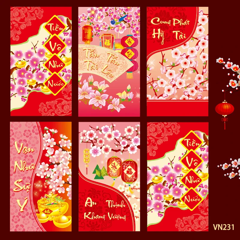 6Pcs Creative Vietnamese Red Envelopes 2025 New Year Pocket Money Packing Bag Hongbao Spring Festival Packets Decoration