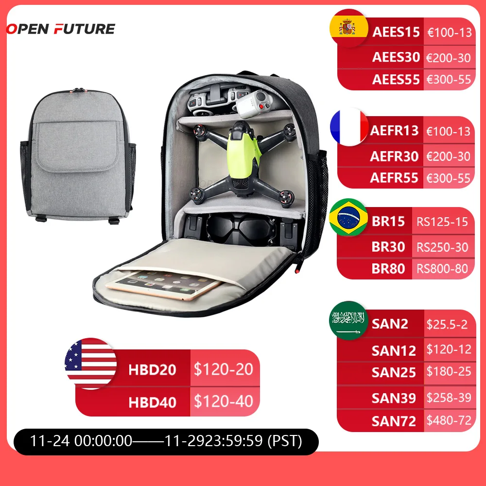 

Backpack Waterproof Storage Bag Glasses Remote Control Handle Portable Case Organizer Grey Black For DJI Avata FPV