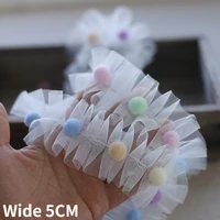5cm wide white mesh pleated fabric lace collar neckline trim colorful pompom fringe ribbon diy handmade material sewing decor