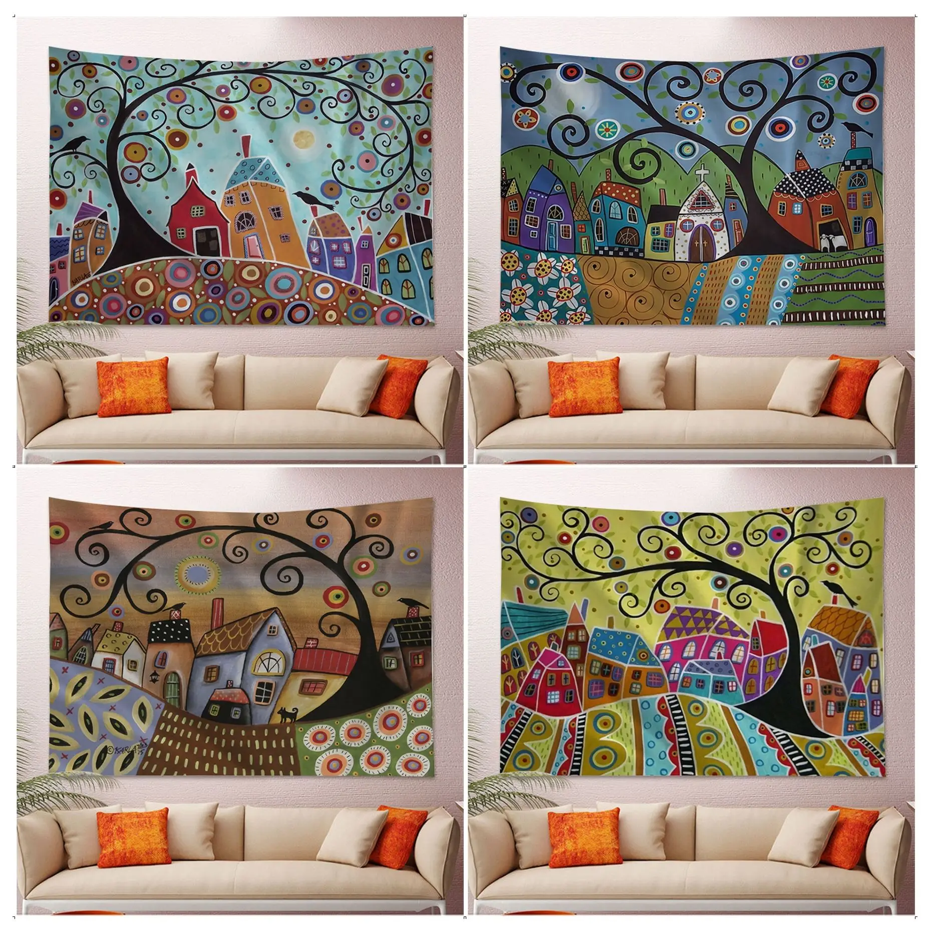 

Retro Rural Color Cities Chart Tapestry Hanging Tarot Hippie Wall Rugs Dorm Japanese Tapestry