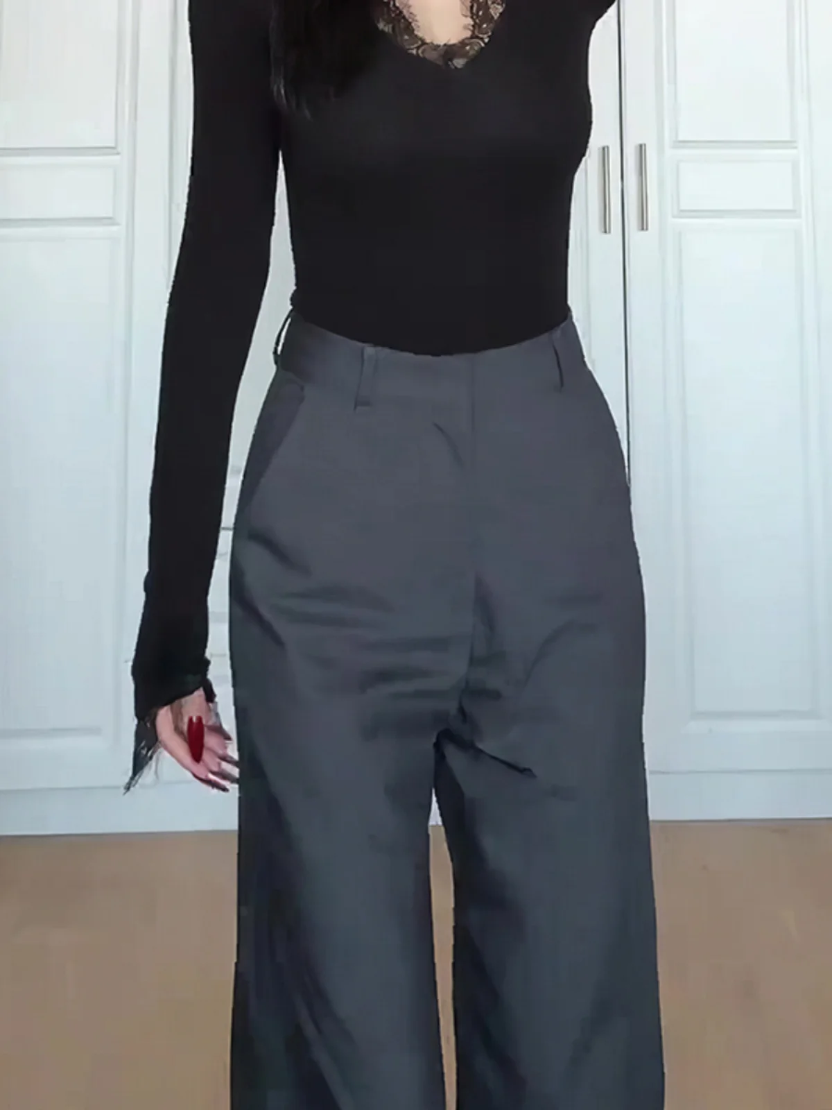 Серые костюмные брюки больших размеров для женщин 2024 осень и зима новые