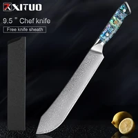 xituo 9 inch damascus steel chef knife abalone shell handle sharp cut vegetable meat fruit knives kitchen utility cutting tools