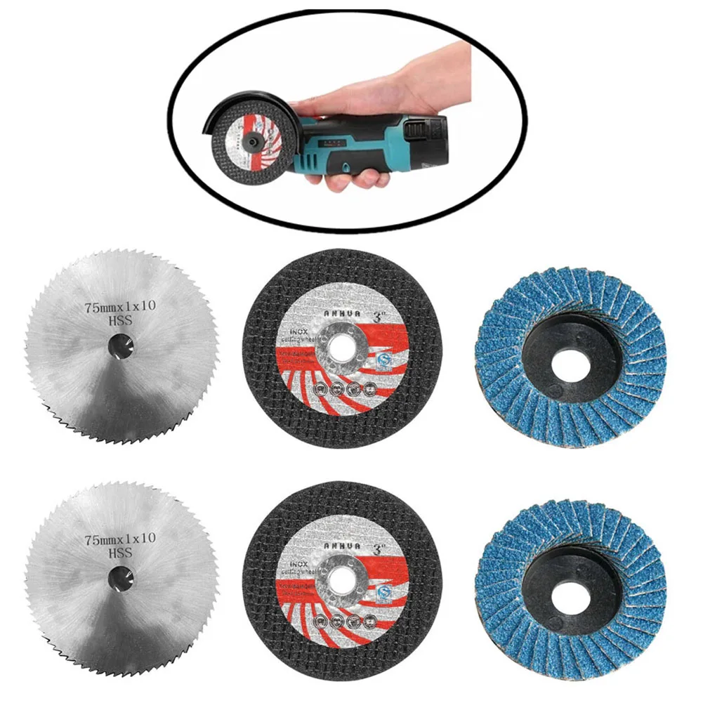 6pcs Set 75mm Diameter 10mm Bore Angle Grinder Attachment Cutting Polishing Disc  Wood Cutting Blade Woodworking Saw Blade